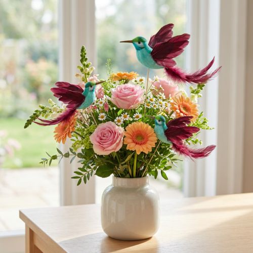kohteita Hummingbird koriste tikussa turkoosi viininpunainen 13-15cmx9-10cm 6 kpl