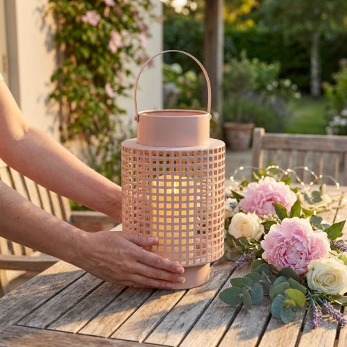 Koristelyhty vaaleanpunainen metallilyhty kahvalla Ø18cm K29cm | Floristik24.fi