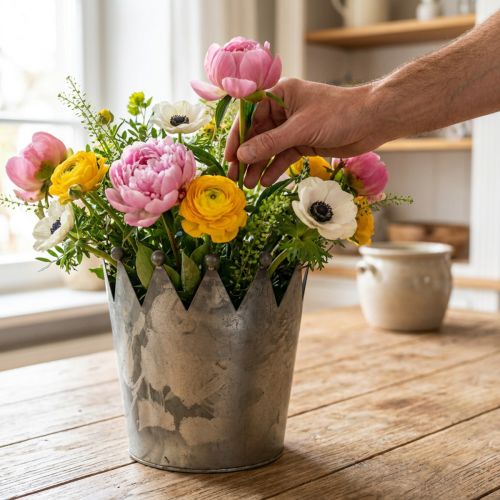 Deco-kruunu antiikkisen näköinen harmaa metallikoriste Ø17,5cm K17,5cm | Floristik24.fi