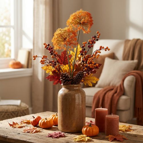 Deco-oksa tekooksa syksyn koristelu 2 kukintaa oranssi 82cm | Floristik24.fi