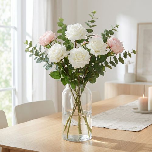 Valkoinen ruusu Fake Rose varressa Silk Flower Fake Rose L72cm Ø13cm | Floristik24.fi
