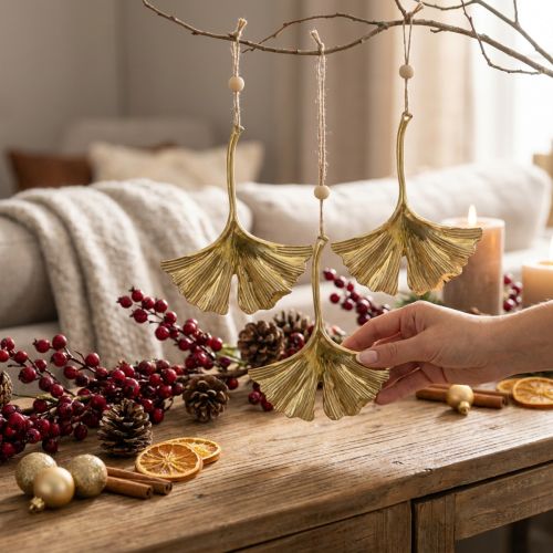 Ginkgo lehtiriipus, Adventtikoristeet, metallikoristeet syksyyn Golden L12cm 12 kpl | Floristik24.fi