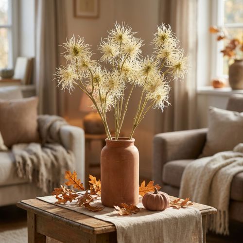 Xanthium tekokukkavoide syksyn koristelu 6 kukkaa 80cm 3kpl | Floristik24.fi