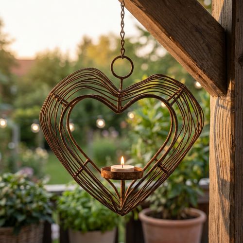 Teekynttilänjalka metallinen riippuva koriste ruostekoristesydän 22×7×20cm | Floristik24.fi