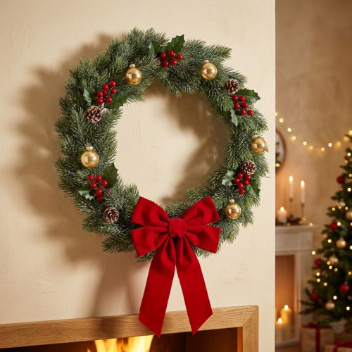 Keinotekoisesti jäätynyt kuusikranssi, seinäkoriste, joulu, vihreä kuusi, glitter, Ø45cm | Floristik24.fi
