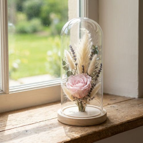 kohteita Lasikanta lasikello pohjalla kirkasta puuta Ø14cm K28.5cm