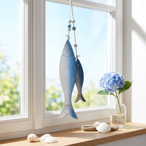 Puiset kalakoristeripustimet kalansininen valkoinen 11,5/20cm 2 kpl setti | Floristik24.fi