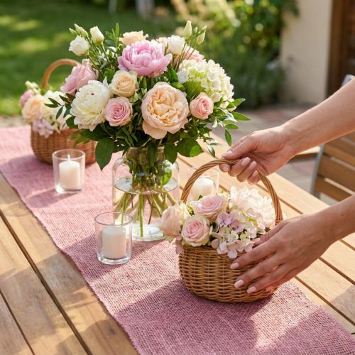 Pöytälista juuttijuuttinauha pöytänauha pinkki L15cm L10m | Floristik24.fi