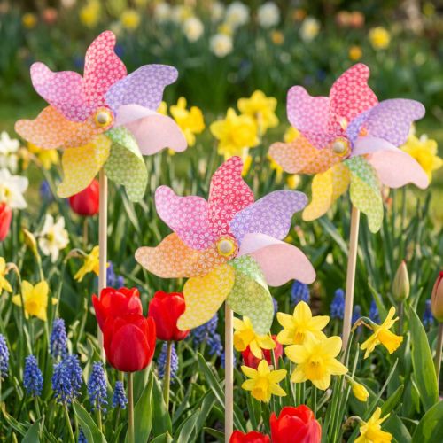 Tuulimyllyn koristelu Tuulimylly Natural Colorful Ø21,5cm K55cm 3kpl | Floristik24.fi