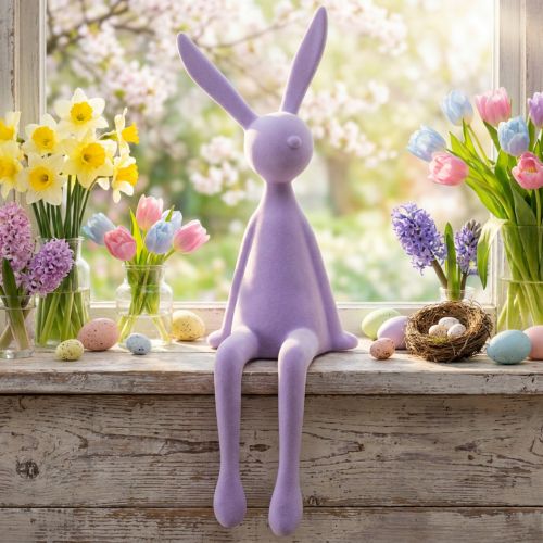 Hyllyllä istuva kani, parveileva, istuva pääsiäispupu, liila, 56cm | Floristik24.fi