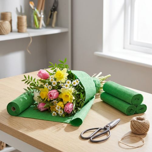 kohteita Kukkakrepinvihreä W10cm neliöpaino 128g/nm L250cm 2 kpl