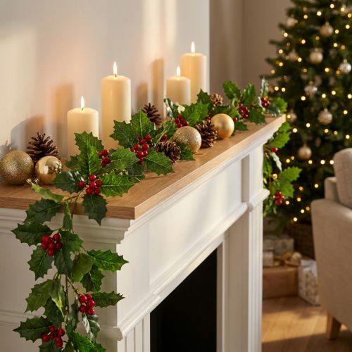 Jouluseppele keinotekoinen holly Ilex seppele 160cm | Floristik24.fi