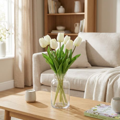Artificial Tulips White Cream Real Touch 38cm 7 kpl | Floristik24.fi