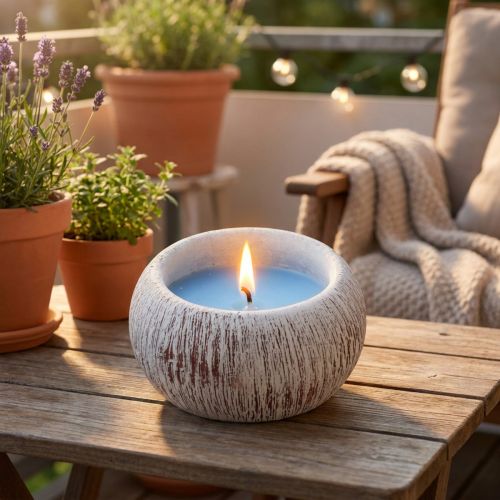 Citronella Kynttilä Sininen Keraaminen Kulho Vintage Parveke H8cm | Floristik24.fi