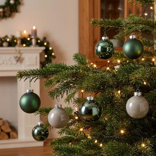 Joulupallot vihreät harmaat lasikuuset Ø6cm 24 kpl | Floristik24.fi