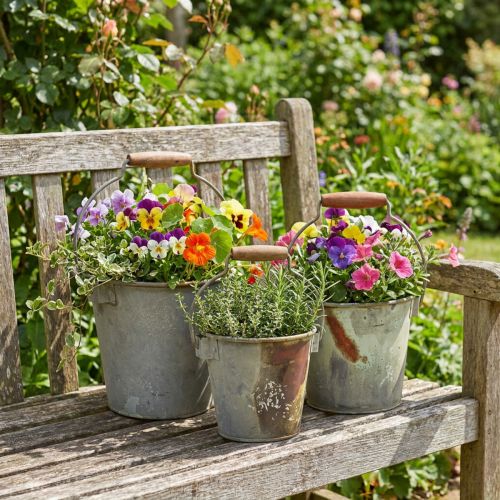 Koristeellinen metalliämpäri ruosteenvärinen vintage Ø15/17.5/22cm 3 kpl:n setti | Floristik24.fi