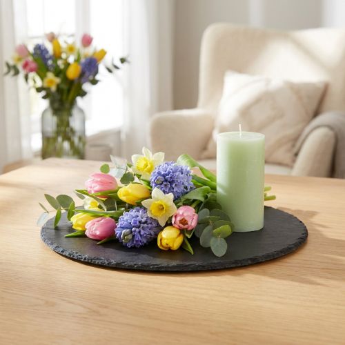 Natural Slate Plate Pyöreä kivitarjotin Musta Ø15cm 6 kpl | Floristik24.fi