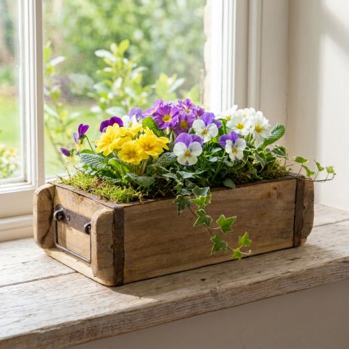 Puinen istutuslaatikko, tiilenmuotoinen, kierrätyspuuta, 32 × 15 × 10 cm | Floristik24.fi