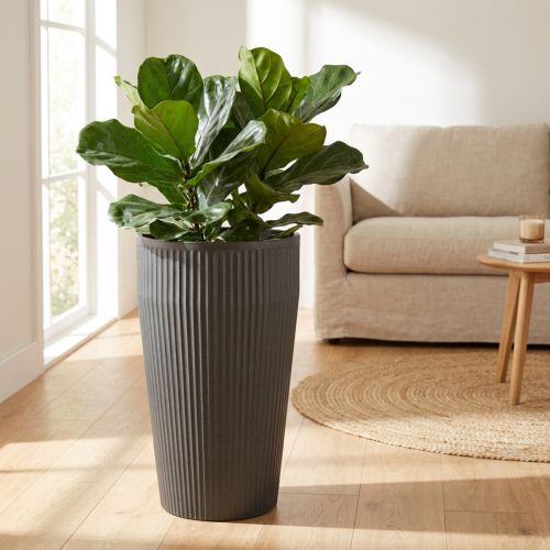 kohteita Lattiamaljakko muovinen istutusastia antrasiitti Ø28cm K46.5cm