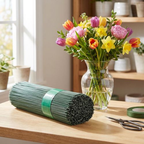 Vihreäksi maalattu pistokejohto 0,9/350mm 2,5kg | Floristik24.fi