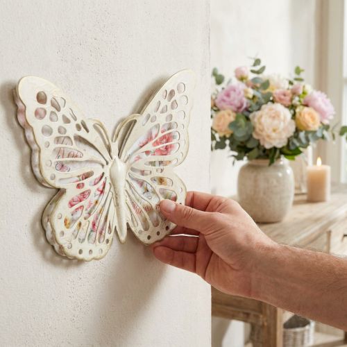 Seinäkoristelu metallinen perhoskoristelu maalaistyylinen L29,5cm | Floristik24.fi