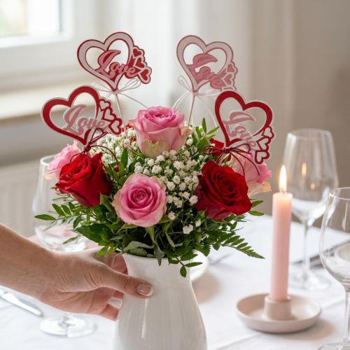 Kukkatulppa koristetulppa “Love” ystävänpäivä 25,5cm 16 kpl | Floristik24.fi