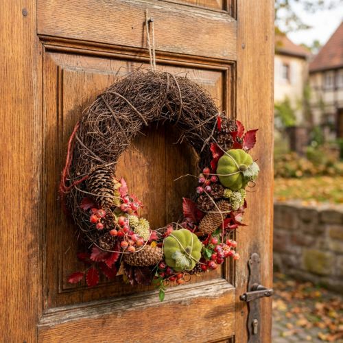 Tummanruskea viiniköynnösseppele, Ø35cm, luonnonvärinen seppele, oviseppele, seinäkoriste, koristeellinen puinen seppele, kevätseppele, adventtiseppele, syysseppele | Floristik24.fi