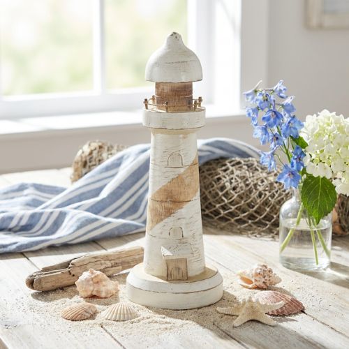 Majakka Puinen Merenkulkukoriste Luonnonvalkoinen Ø10.5cm K28.5cm | Floristik24.fi