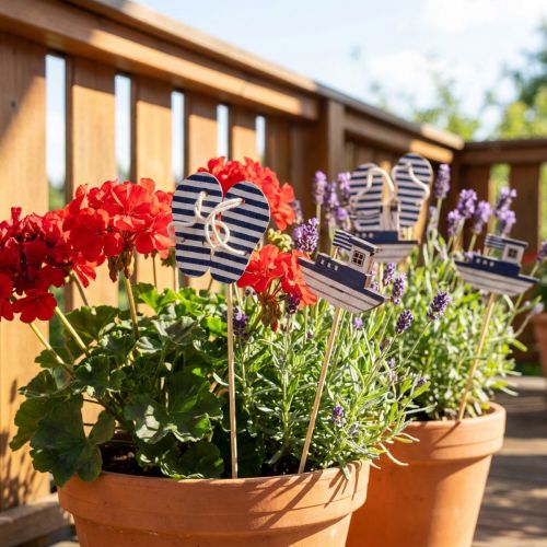 Garden Stake Maritime Puiset varvastossut Vene Sininen Valkoinen 8cm 12 kpl | Floristik24.fi