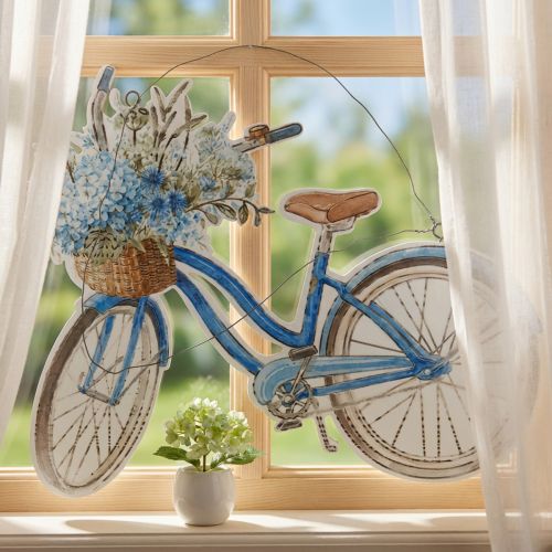 Koristekyltti puu polkupyörä kesä koriste merkki ripustaa sininen, valkoinen 31×25cm | Floristik24.fi