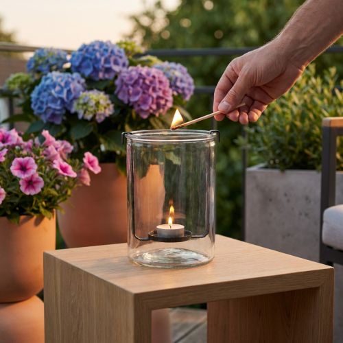 kohteita Lyhtylasi ja kynttiläpidike, musta metalli Ø13,5×H20cm