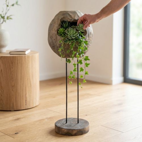 Koristeellinen veistoskasvipallo paulownia-puusta H68cm | Floristik24.fi