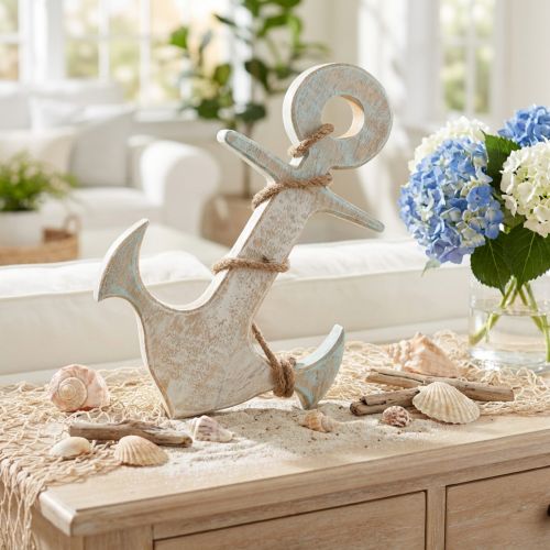 Anchor Deco Wood Maritime Deco White Blue 24,5cmx14,5cm | Floristik24.fi