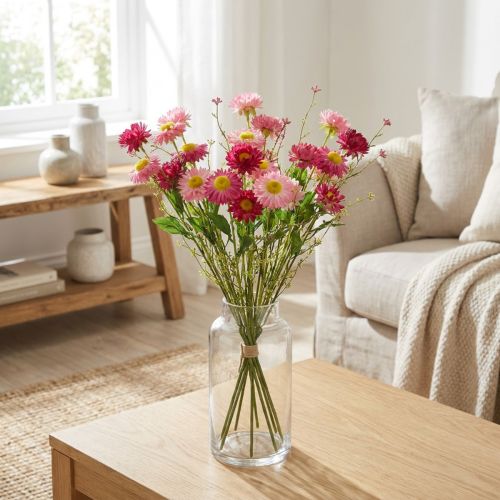 Rhodanthe Rosa - Vaaleanpunaiset silkkikukat - Tekokasvi, Mansikkakukkakimppu, Koristeelliset kukat 46 cm | Floristik24.fi