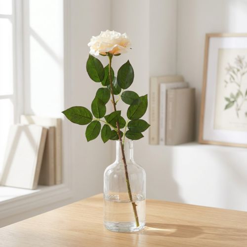 Kermanvalkoinen aprikoosiruusu, silkkikukka, tekoruusut L72cm Ø12cm | Floristik24.fi