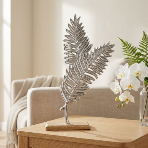 Pöytäkoriste metalli koriste saniainen hopea puu K54cm L37cm | Floristik24.fi