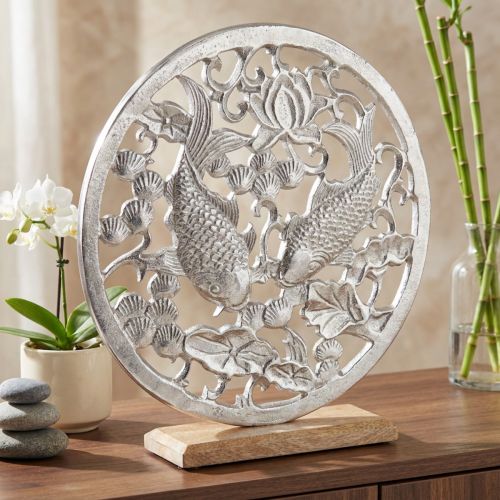 Koristesormus metalli puujalka hopea lotus koi koriste Ø32cm | Floristik24.fi