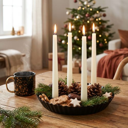 Metallinen kakunmuotoinen kynttilänjalka – Musta, Ø 24 cm – Elegantti pöytäkoriste neljälle kynttilälle – 2 kpl | Floristik24.fi