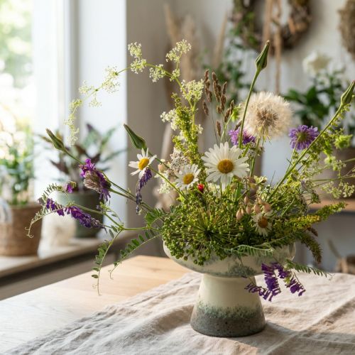 Koristeellinen keraaminen kulho, kermanharmaa-vihreä, Ø20cm, K16cm | Floristik24.fi
