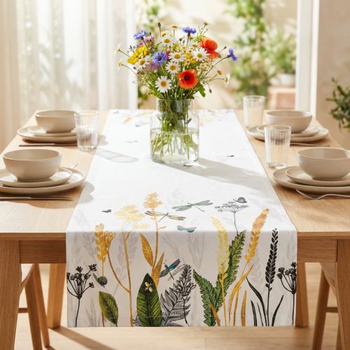 kohteita Pöytäkiskko kesäinen pöytäkiihotin niitty kesä valkoinen 40x150cm
