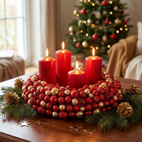 Adventtiseppele punainen kultainen palloseppele joulu Ø33cm | Floristik24.fi