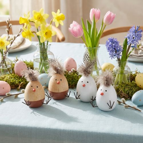 kohteita Easter Chick Chick Easter Egg Feathers Valkoinen Natural H9cm 4 kpl