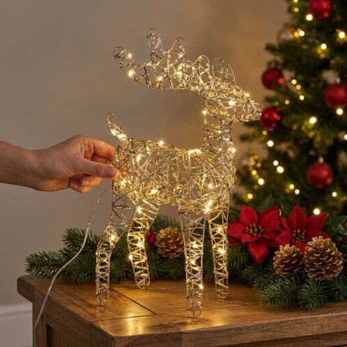 LED-poro metallinen joulukoriste sisätiloihin, kultainen, korkeus 40 cm | Floristik24.fi