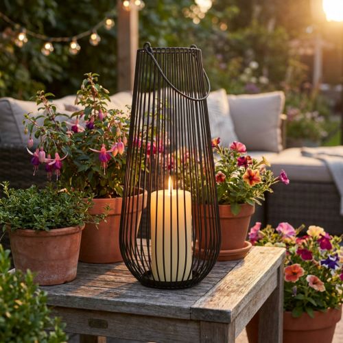 Kynttilänjalka musta koristelyhty kahvalla Ø22cm H52cm | Floristik24.fi