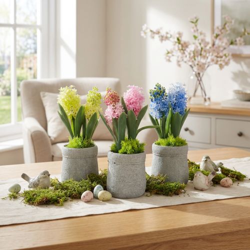 Hyasintti keinotekoinen ruukussa keltainen pinkki sininen H23cm 3kpl | Floristik24.fi