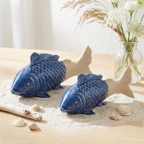kohteita Keraaminen kalakoristelu Maritime Blue Beige 20×8×8,5cm 2 kpl