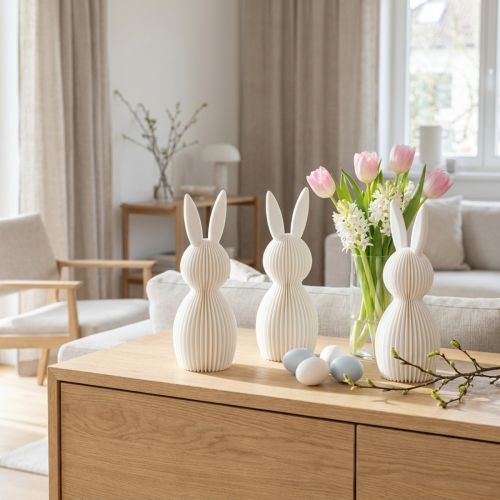 Koristeellinen taitellun näköinen kanihahmo moderniin sisustukseen, olohuoneeseen tai toimistoon, 13 cm, 3 kpl | Floristik24.fi