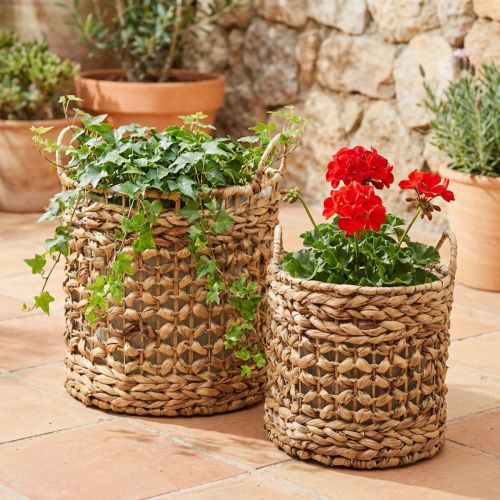 kohteita 2 kasvikoria meriheinästä ja vesihyasintista Ø31/26cm - koristekori, kukkakori, säilytys, ympäristöystävällinen, luonnollinen