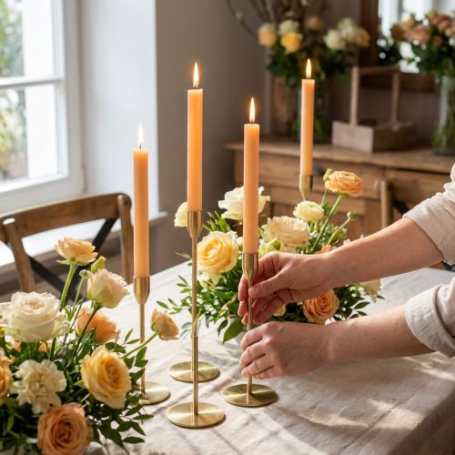 Kartiokynttilät yksiväriset persikkakynttilät oranssit 34×300mm 4 kpl | Floristik24.fi