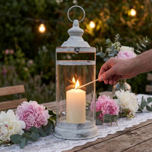 kohteita Deco Lantern Shabby Chic Lyhty valkoinen metalli Ø15cm K46cm